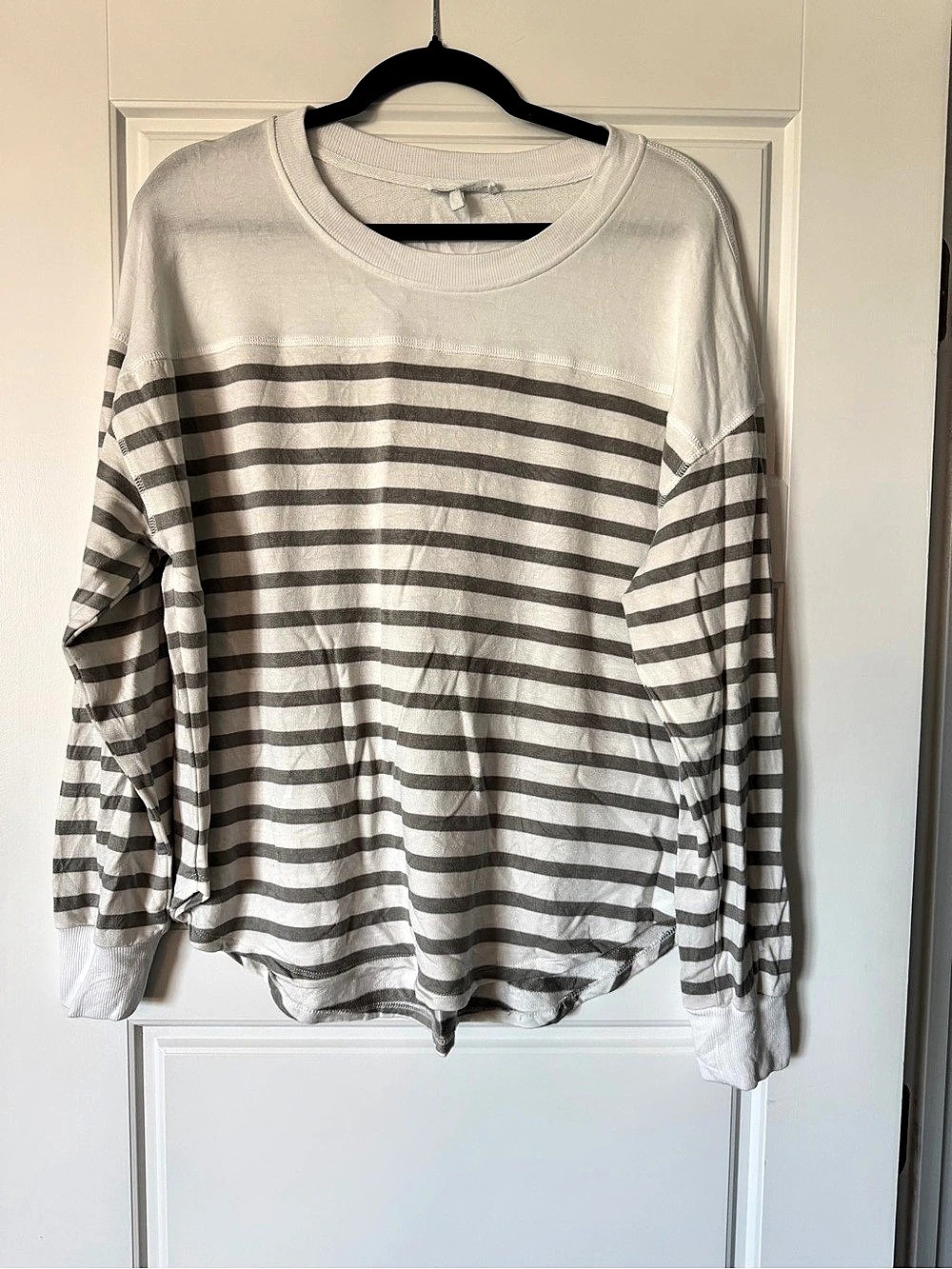 Workshop Republic Clothing Striped Long Sleeve Top in White & Gray